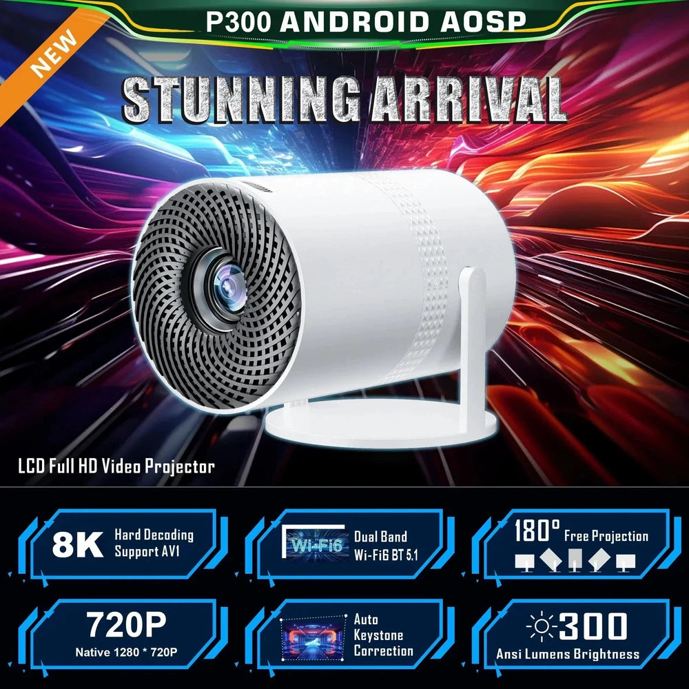 Salange P300 Mini Portable Projector – 4K Decoding, Android 11, WiFi & Bluetooth 5.1