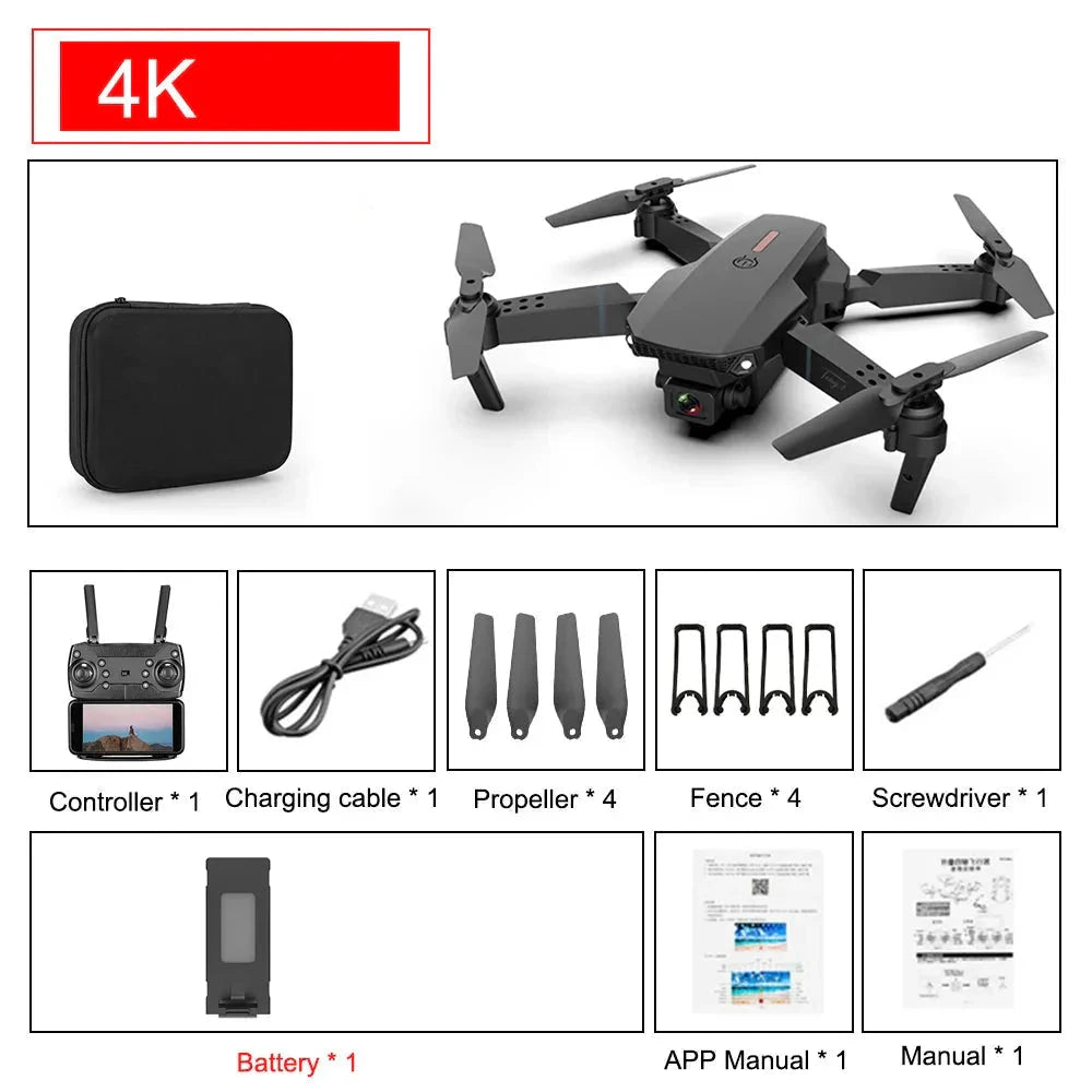 E88 Pro Foldable Drone with 4K Camera – WiFi FPV, Altitude Hold, Beginner-Friendly Quadcopter